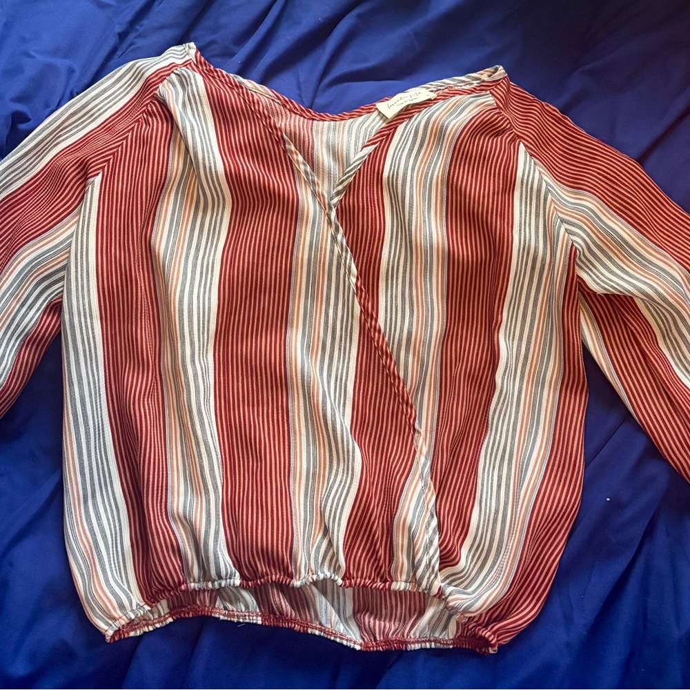Lavender Field Pink Wrap Blouse 3/4 Sleeve Relaxed